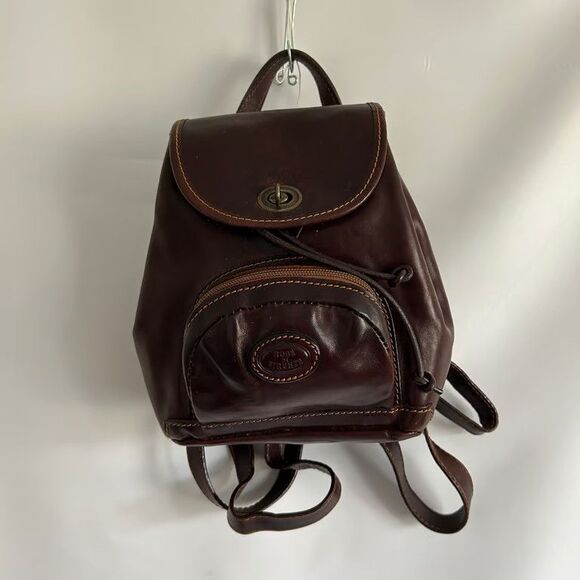 Robe di Firenze Leather Backpack Brown Italy Drawstring Flap Vintage Small main image 12